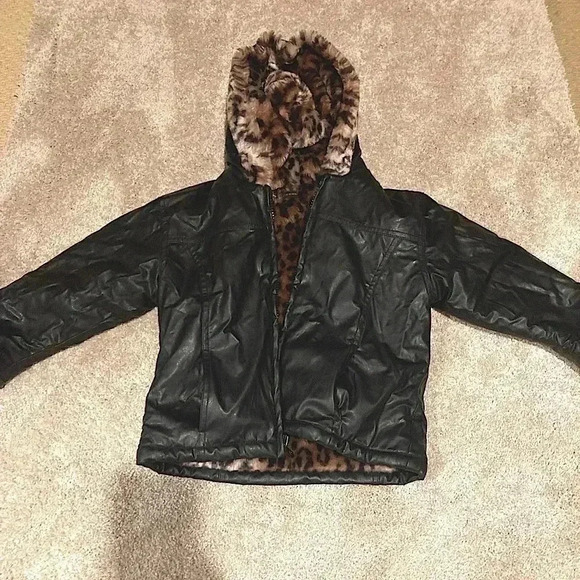 kc collections Other - KC Collections Girls Faux Leather Jacket Coat Black Size M Reversible